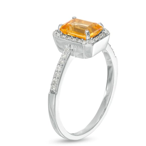 NWOT Emerald-Cut Lab-Created Citrine and White Sapphire Ring Size 7 - Picture 5 of 9